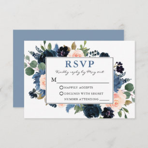 Waterverf Dusty Blue en Pink Floral Wedding RSVP Kaartje