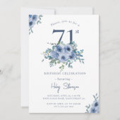 Waterverf Dusty Blue Floral 71st Chique Verjaardag Kaart (Voorkant)