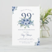 Waterverf Dusty Blue Floral 99th Chic Verjaardag Kaart (Staand voorkant)