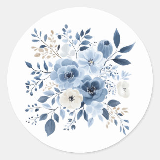 Waterverf Dusty Blue Floral Boho Vrijgezellenfeest Ronde Sticker