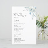 Waterverf dusty blue floral bruiloft programma (Staand voorkant)
