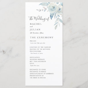 Waterverf dusty blue floral bruiloft programma