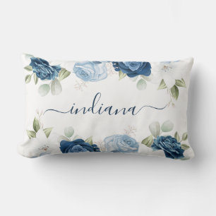 Waterverf Dusty Blue Floral Elegant Monogram Kussen