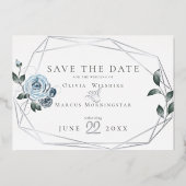 Waterverf Dusty Blue Floral Folie Uitnodiging (Voorkant)