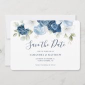 Waterverf Dusty Blue Floral Script Save The Date (Voorkant)