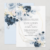 Waterverf Dusty Blue Garden Rozen Wedding Kaart (Voorkant / Achterkant)