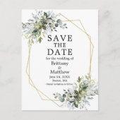 Waterverf Dusty Blue Greenery Bewaar de datum Briefkaart (Voorkant)