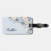 Waterverf Dusty Blue Ivory Flowers Bagagelabel (Achterkant horizontaal)
