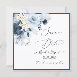 Waterverf Dusty Blue Navy Flowers Kaart