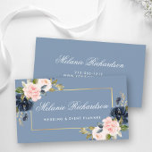Waterverf Dusty Blue Pink Blush Bloemen Goud Visitekaartje