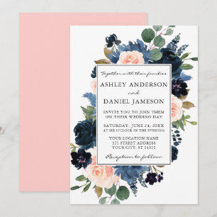 Waterverf Dusty Blue Pink Blush Floral Wedding Kaart