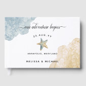 Waterverf Dusty Blue Starfish 🌊 Strandbruiloft Gastenboek (Voorkant)