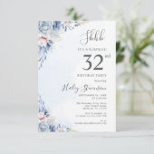 Waterverf Dusty Blue Surprise 32e verjaardagsfeest Kaart (Staand voorkant)