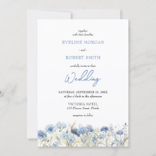 Waterverf Dusty Blue Wild Flowers bruiloft uitnodi Kaart