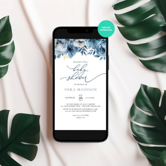 Waterverf Dusty Blue Winter Baby shower Kaart