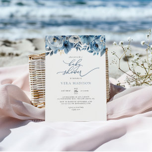 Waterverf Dusty Blue Winter Baby shower Kaart