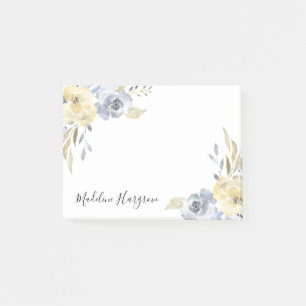 Waterverf Dusty Blue & Yellow Floral gepersonalise Post-it® Notes