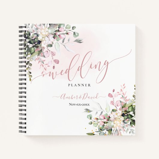 WATERVERF DUSTY BLUSH PINK EUCALYPTUS WEDDING NOTITIEBOEK (Voorkant)