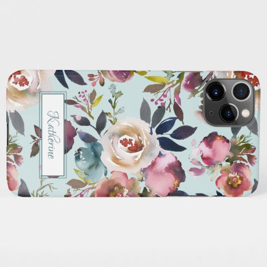  Waterverf Dusty Green Pink Floral genaamd iPhone Hoesje (Achterkant horizontaal)