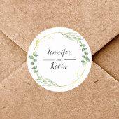 Waterverf Dusty Greenary Leaf Gold Bruiloft Ronde Sticker