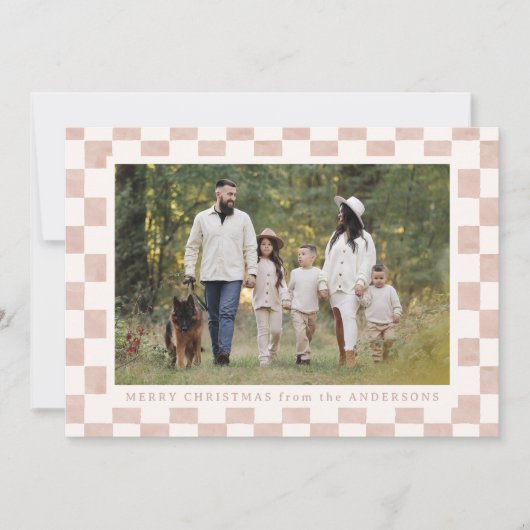 Waterverf Dusty Roos Gingham Kerstfoto Feestdagenkaart (Voorkant)