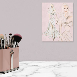 Waterverf Dusty Roos Vogue Mode Model Canvas Afdruk