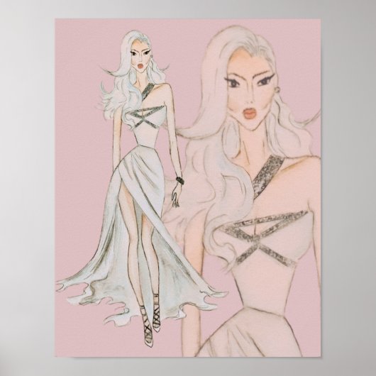 Waterverf Dusty Roos Vogue Mode Model Poster (Voorkant)