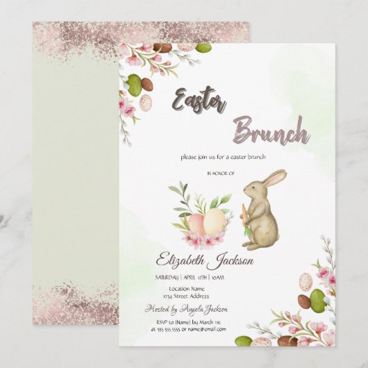 Waterverf Eags Bunny Easter Brunch & Bubbly Kaart (Voorkant / Achterkant)