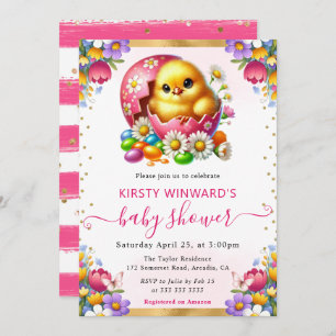 Waterverf Easter Chick Spring Flowers Baby shower Kaart