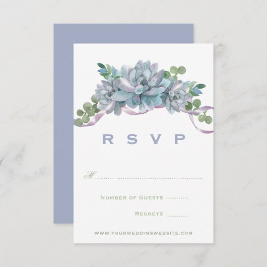 Waterverf Echeveria met Paarse Lint RSVP (Voorkant / Achterkant)