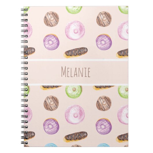 Waterverf Eclairs Donuts Pret Fun Whimiscal Zoet Notitieboek (Voorkant)