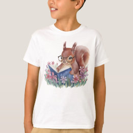 Waterverf eekhoorn die een boek leest t-shirt