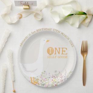 Waterverf Een Gekke Gans Wildflower 1e verjaardag Papieren Bordje