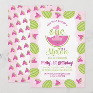 Waterverf Een in een Meloen 1e Verjaardag Roze Kaart