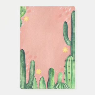 Waterverf een schattige groene roze cactus. Succul Post-it® Notes