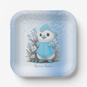 Waterverf Eend Blauw Bloemen Papier Bord