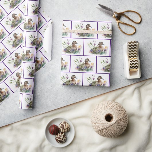 Waterverf eend in bloemen cadeaupapier (Crafts)