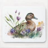 Waterverf eend in bloemen muismat (Voorkant)