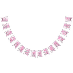 Waterverf Eend Roze Bloem Bunting Flag Vlaggetjes