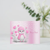 Waterverf Eend Roze Bloem Postkaart (Staand voorkant)