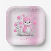 Waterverf Eend Roze Bloemen Papier Bord (Voorkant)