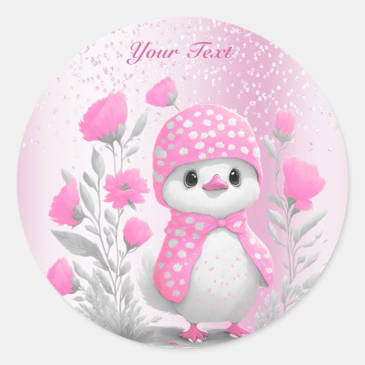 Waterverf Eend Roze Bloemen Sticker (Voorkant)