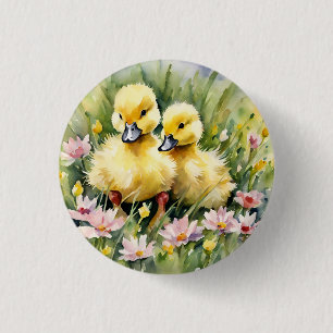 Waterverf Eenden in Wildflower Meadow Ronde Button 3,2 Cm