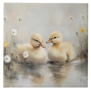 Waterverf Eendjes Paardenbloem Bloemen Tegeltje