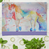 Waterverf Eenhoorn Art Keuken Paarse Lavendel Theedoek (Gevouwen)