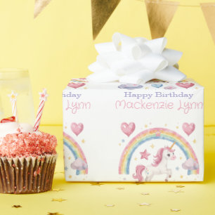 Waterverf Eenhoorn en Regenboog Verjaardagsfeestje Cadeaupapier