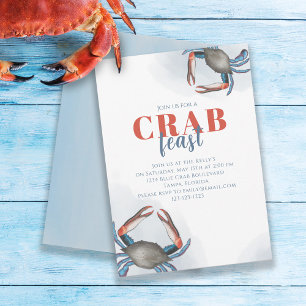 Waterverf Eenvoudige Blauwe Krab Feast Ocean Party Kaart