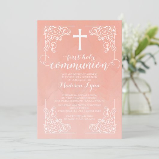 Waterverf Eerste Heilige Communie Uitnodiging (Staand voorkant)