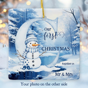 Waterverf Eerste Kerstdag meneer en mevrouw Foto Keramisch Ornament