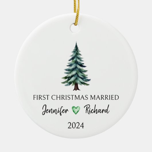 Waterverf eerste kerstman getrouwd keramisch ornament (Voorkant)